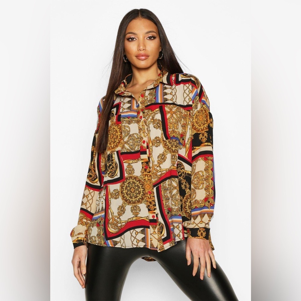 Boohoo Plus Size 20 Chain Print Oversized Shirt